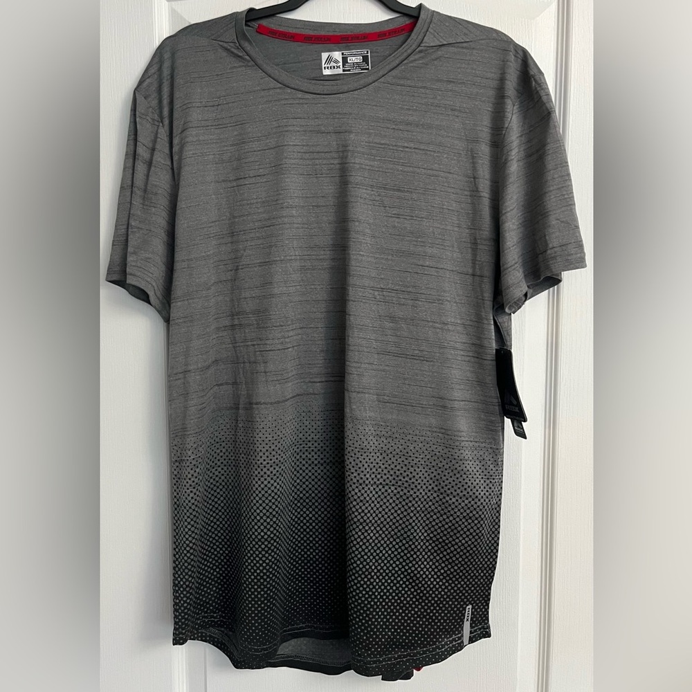 NWT RBX X-train Men's Gray Gradient Short Sleeve Crew Neck Dri Fit Size XL